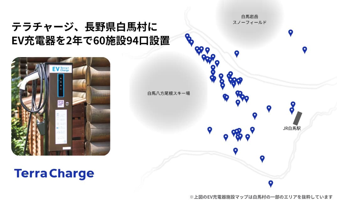 テラチャージ、長野県白馬村にEV充電器を約2年で60施設94口設置。日本屈指のEV先進エリアとして「持続可能な先進的観光地モデル」に貢献