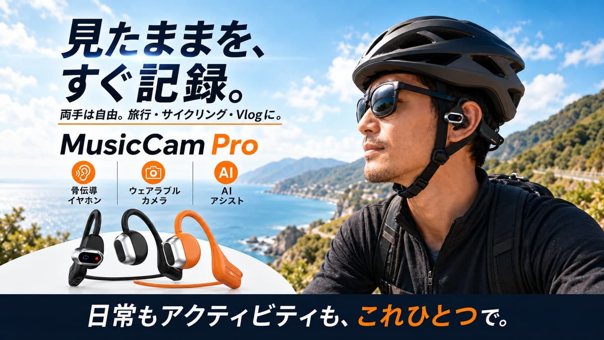 骨伝導イヤホン×カメラで“見たまま”を撮影　4K対応「MusicCam Pro」がMakuakeに登場