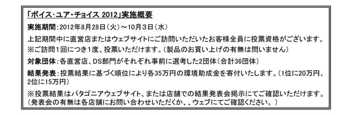 パタゴニア 環境助成金プログラム＜ボイス・ユア・チョイス２０１２　実施＞ - 画像2
