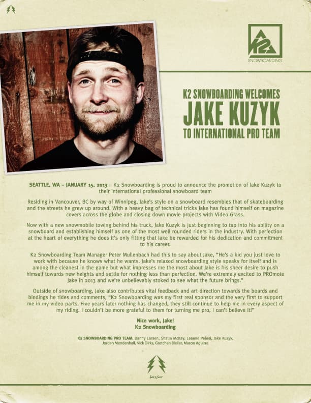 K2 Team rider JAKE KUZIKがK2 チーム最高峰のインターナショナルプロチームへ仲間入り！ - 画像2