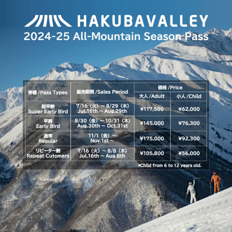 2024-25 Hakuba Valley全山共通シーズン券、リピーター割は本日8月8日(木)まで。