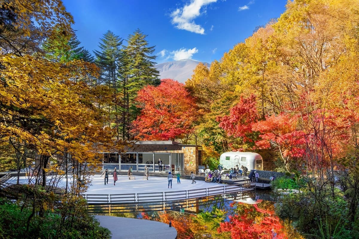 軽井沢星野エリア(長野県)、紅葉に包まれる森のスケート場「ケラ池スケートリンク」日本一早く10月17日(金)オープン